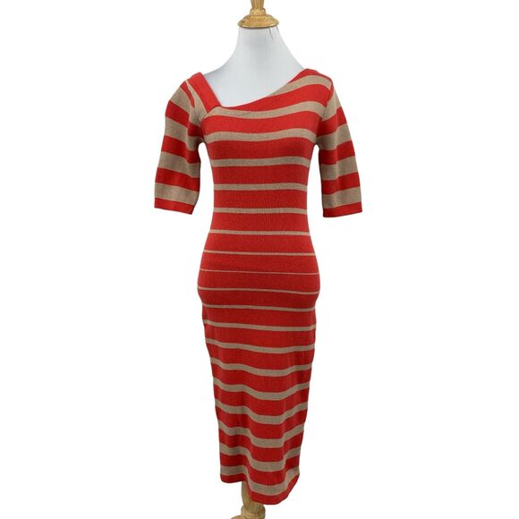 Tracy Reese Dress Women S Small Striped Asymmetric Neck Silk Blend Sweater Knit - Picture 1 of 12